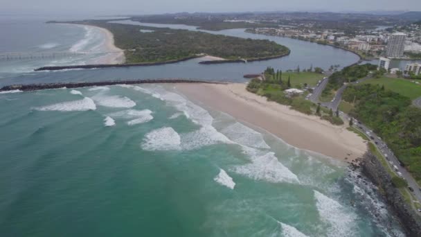 Duranbah Beach Tweed River Nova Gales Sul Austrália Tomada Aérea — Vídeo de Stock