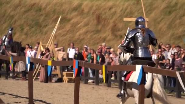 Armored Knight Horseback Jousting Tournament Bispens Marked 2022 Spottrup Denmark — Stock Video