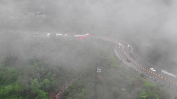 パンジャブ州の霧の霧の木を通ってミュー高速道路の空中鳥 — ストック動画