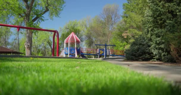 Empty Outdoor Playground Leisure Facilities Slide Climb Swing Park Kids — Stock Video