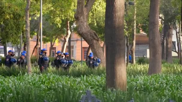 Grupo Policías Entrenando Parque Caminando Con Uniforme Ciudad México Outdoor — Vídeo de stock