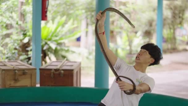 Chiang Mai Snake Show Thaise Man Handler Presteren Met Water — Stockvideo