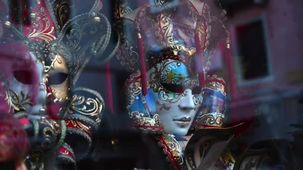 Beaux Masques Carnaval Vénitien Décorés Vus Dans Une Des Boutiques — Video