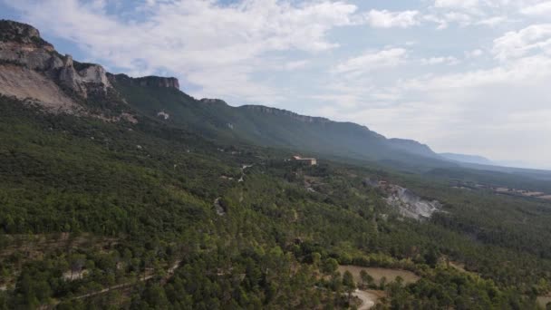 Lush Green Mountainous Forest Area Leading Lines Distant Right — Stock Video