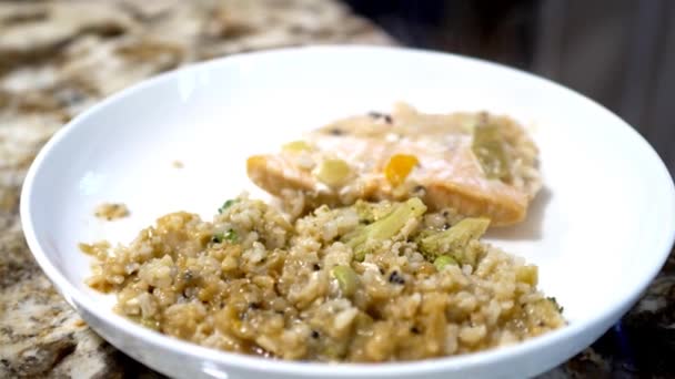 蒸鲑鱼饭和糙米一盘 — 图库视频影像
