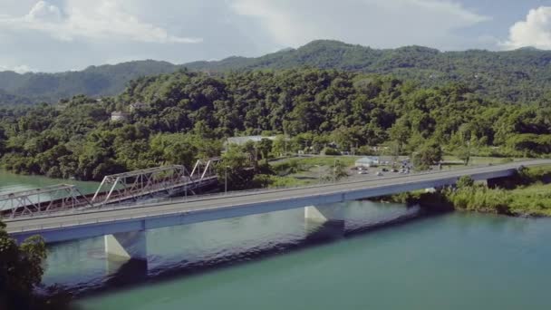 Вид Воздуха Рио Гранде Ямайке Старых Новых Дорожных Мостов Устье — стоковое видео