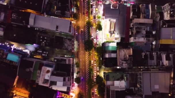 Drone Fotos Tráfego Ruas Bangkok Tailândia Noite — Vídeo de Stock