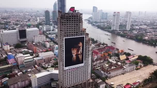 Drone Bilder Den Berömda Sathorn Unique Tower Ghost Tower Bangkok — Stockvideo