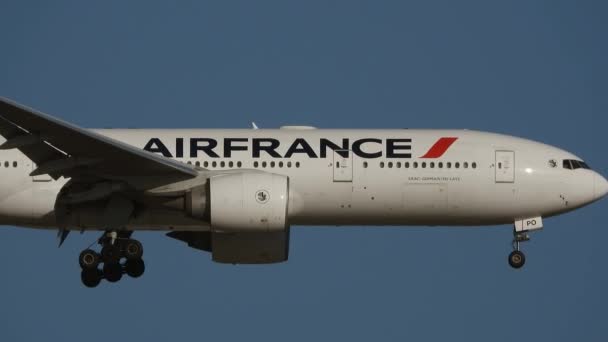 Közelkép Air France Boeing 777 Közeledéséről Leszállófelszereléssel Toronto — Stock videók