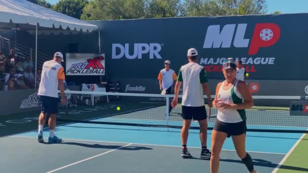 Férfi Sportolók Bemelegítés Edzés Előtt Egy Pickleball Játék Sunny Newport — Stock videók