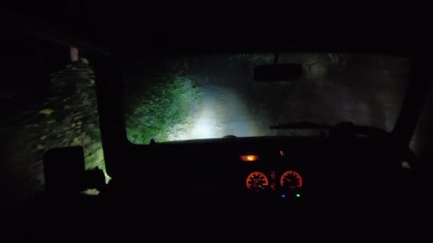 Pov Jeep Jede Hrbolaté Dráze Noci — Stock video