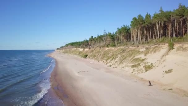 Vista Aérea Playa Del Mar Báltico Jurkalne Letonia Día Soleado — Vídeos de Stock