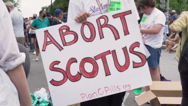 Manifestante Aborto Sostiene Cartel Través Multitud Manifestantes — Vídeo de stock