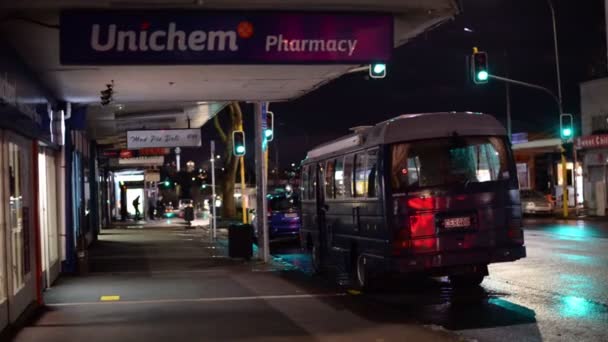 Passeio Comercial Vazio Subúrbio Auckland Nova Zelândia Durante Uma Noite — Vídeo de Stock
