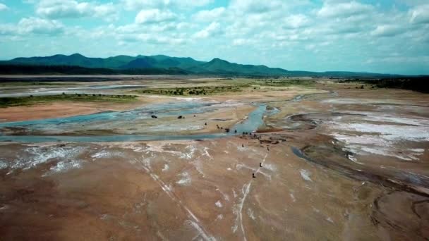 Motorradreisen Rund Den Magadi See Kenia Drohne Aus Der Luft — Stockvideo