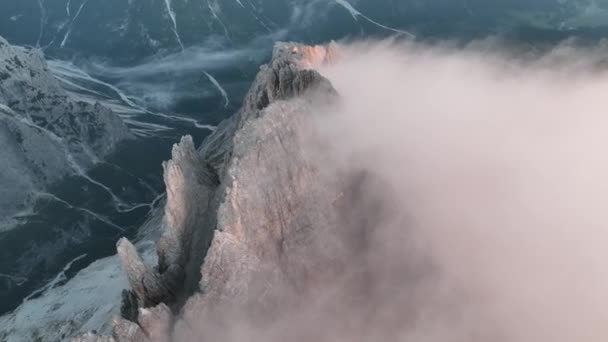Fog Sticks Pointy Mountain Italian Alps — Stock Video