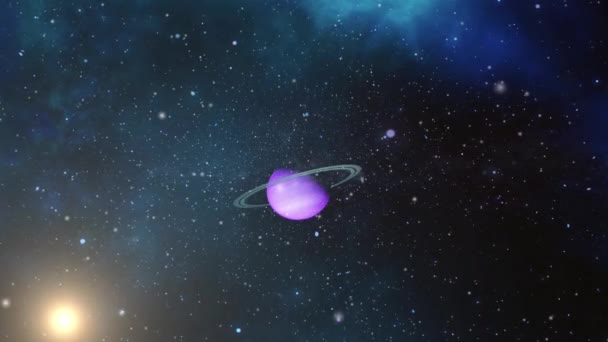 Ένας Πλανήτης Ένα Δαχτυλίδι Κινείται Στο Διάστημα — Αρχείο Βίντεο