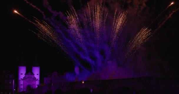 Grand Feu Artifice Explose Sur Vieux Pont Heidelberg — Video