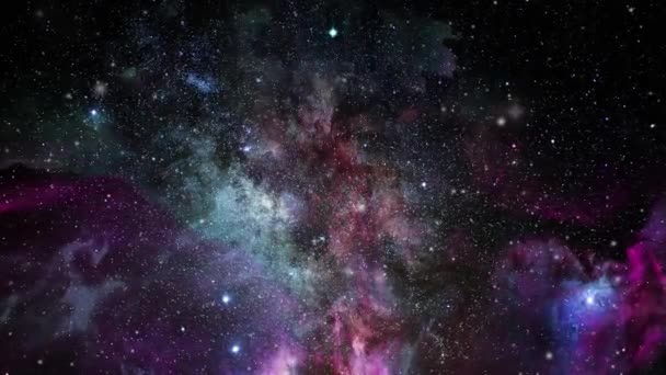 Άποψη Του Σύμπαντος Και Νεφελώματα Σύννεφα Επιπλέουν Γύρω Αστέρια — Αρχείο Βίντεο