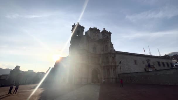 Plaza Danza Oaxaca Mexico Tracking View Ancient Architectural Building Church — стокове відео