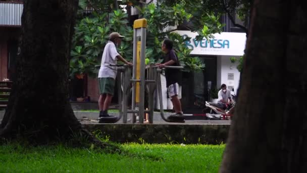 ベトナム サイゴンの屋外ジム機器で運動する高齢者 — ストック動画