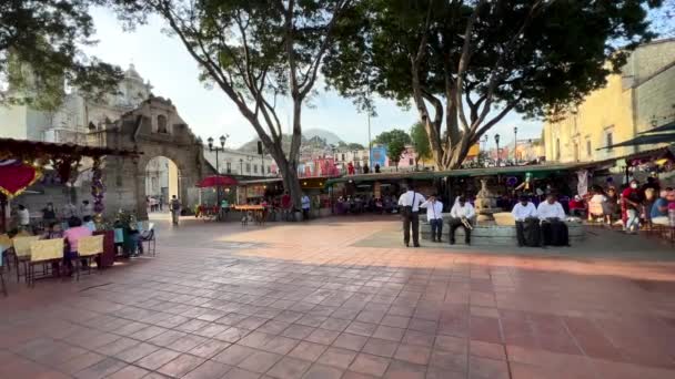 Evento Tradicional Pueblos Mexicanos Locales Turistas Sentados Reunidos Junto Plaza — Vídeo de stock