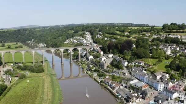 Calstock Village Viaduct Tamar River Sunny Summer Day Cornwall England — Vídeos de Stock