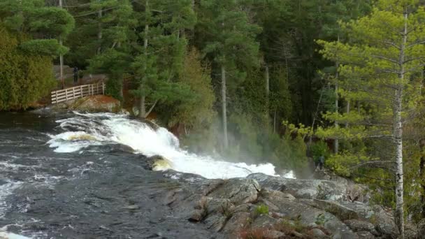 Beautiful Flowing River Mountain Tourists Visiting — Stock Video