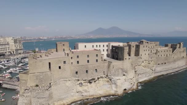 Castel Dell Ovo Hrad Vejce Středověká Pevnost Neapoli Itálie Dron — Stock video