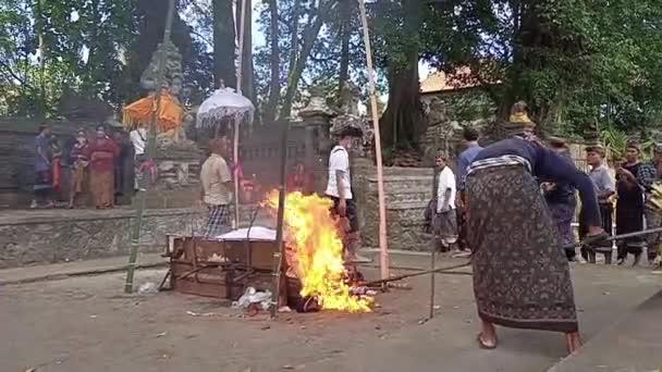 Церемонія Спалення Трупа Вогняному Балійському Храмі Балі Індонезія Традиційне Поховання — стокове відео
