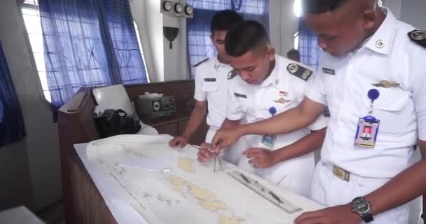 Navigation Still Life Students Using Learning Skipper Equipment Map Sailing — Stock Video