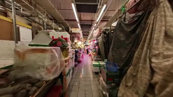 Tai Kiu Våt Marknad Hongkong Vidvinkelrundvandring — Stockvideo