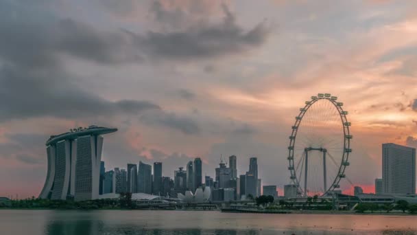 Singapur Marina Bay Zachodzie Słońca Piękny Chmurny Krajobraz Utrata Czasu — Wideo stockowe