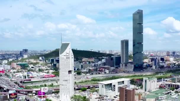 Drone Vista Ciudad Monterrey Nuevo Len México Drone Volando Hacia — Vídeos de Stock