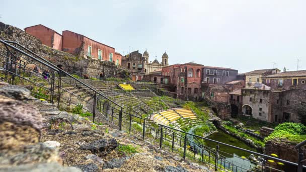 Fotografía Panorámica Del Teatro Griego Cataniatown Sicilia Italia Día Soleado — Vídeo de stock