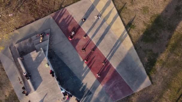 Top Luchtfoto Van Dansende Koppels Tango Park — Stockvideo