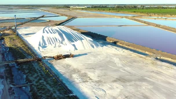 Ekstrakcja Soli Powietrza Fioletowych Jeziorach Średniowiecznych Aigues Mortes Camargue Południowej — Wideo stockowe