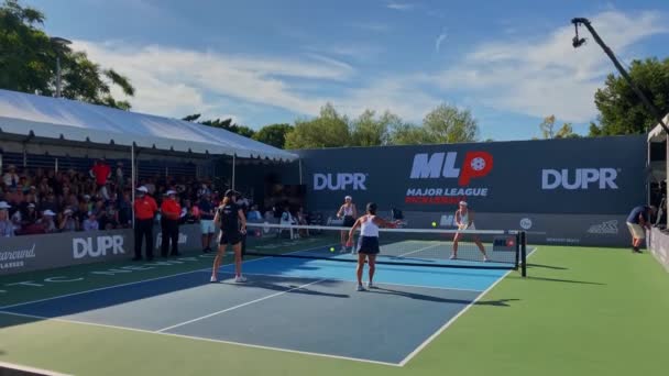 Womens Pickleball Spiel Beim Mlp Turnier Sonnigen Strand Von Newport — Stockvideo