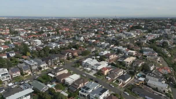 Larga Vista Aérea Bienes Raíces Residenciales Barrio Suburbio Sydney Australia — Vídeo de stock