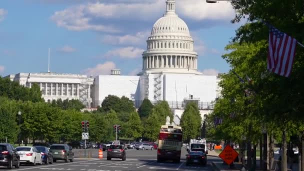 Gedung American Capitol Washington Sudut Pandang Renovasi Dari Tingkat Jalanan — Stok Video