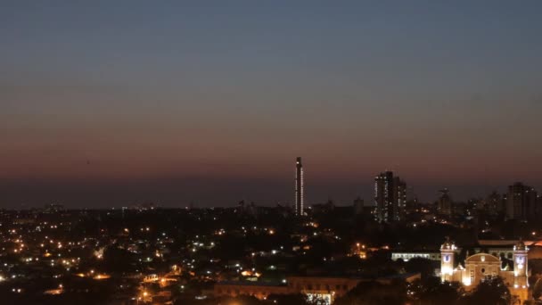 Napkelte Asuncin Belvárosában Katedrális Közelében Időzítés Tetőről — Stock videók