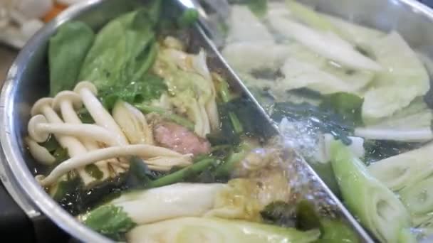 Close View Hotpot Shabu Full View Vegetable Mushroom Asian Food — Vídeo de Stock