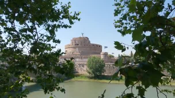 Вид Замок Святого Ангела Реку Тибр Мавзолей Римского Императора Адриана — стоковое видео