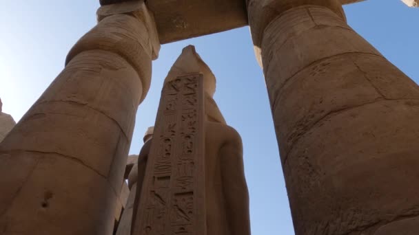 Majestosas Colunas Com Desenhos Egípcios Antigos Templo Karnak Luxor Egito — Vídeo de Stock