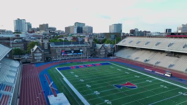 Aerial Moving Shot Franklin Field Drone Football Field Weightman Hall — Stock Video