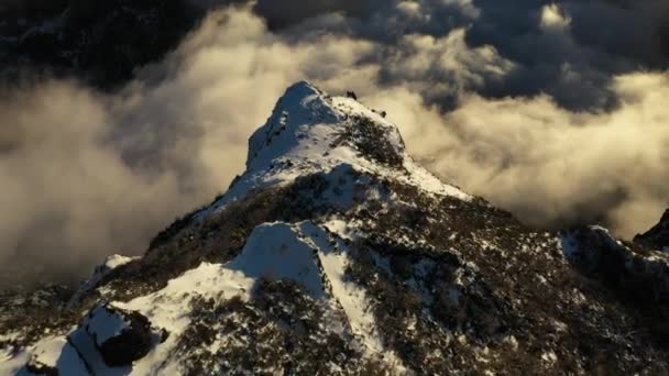Bord Pointu Pointu Sur Sommet Montagne Pico Ruivo Madère — Video
