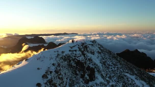Аэросъемка Группы Людей Стоящих Вершине Горы Мадейре — стоковое видео