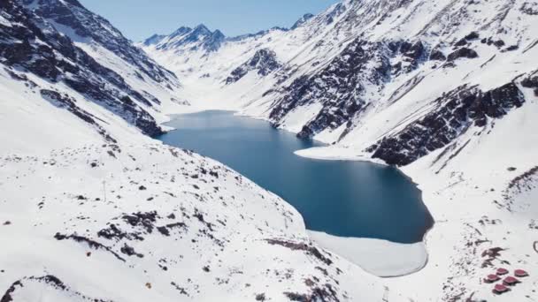 Inggris Idyllic Scenery Lake Del Inca Winter Portillo Ski Resort — Stok Video