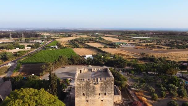 Aerial Drone Close Footage Medieval Castle Kolossi Situated South Cyprus — Stockvideo
