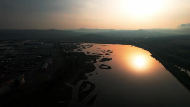 Sensationeel Zicht Vanuit Lucht Koper Capo Istria Wetland Rivier Zonsondergang — Stockvideo